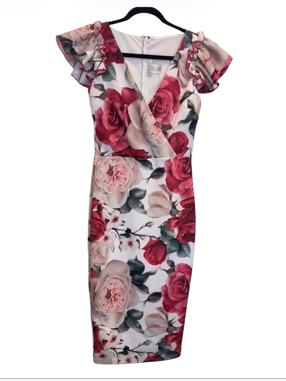 YaYa & Co. Floral Ruffle Sleeve Bodycon Midi Dress Size M